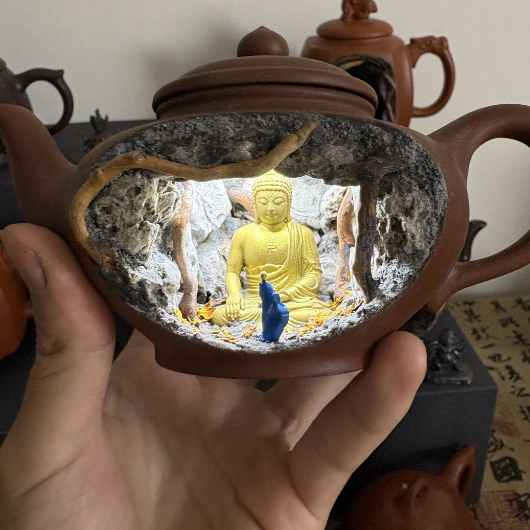 紫砂壶摆件工艺品创意问佛款