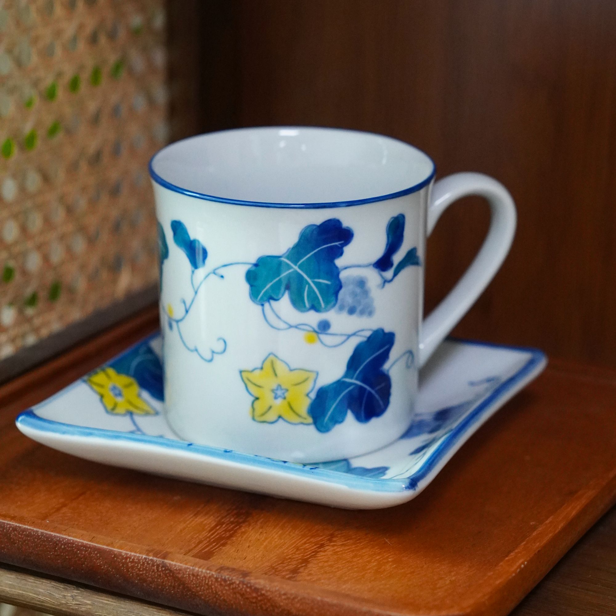 RIGEIAN/瑞涧青花葡萄圆盘咖啡杯复古家用高温手绘釉下彩米饭碗