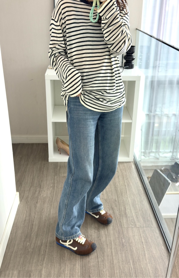 复古蓝直筒牛仔裤