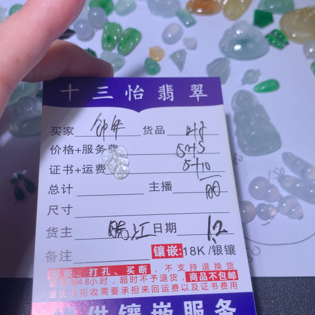 钟***念翡翠未镶嵌颈饰叶子