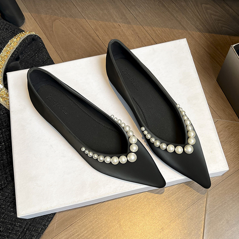 小香风内增高法式尖头珍珠单鞋女2024新款春季浅口大码女鞋41-43