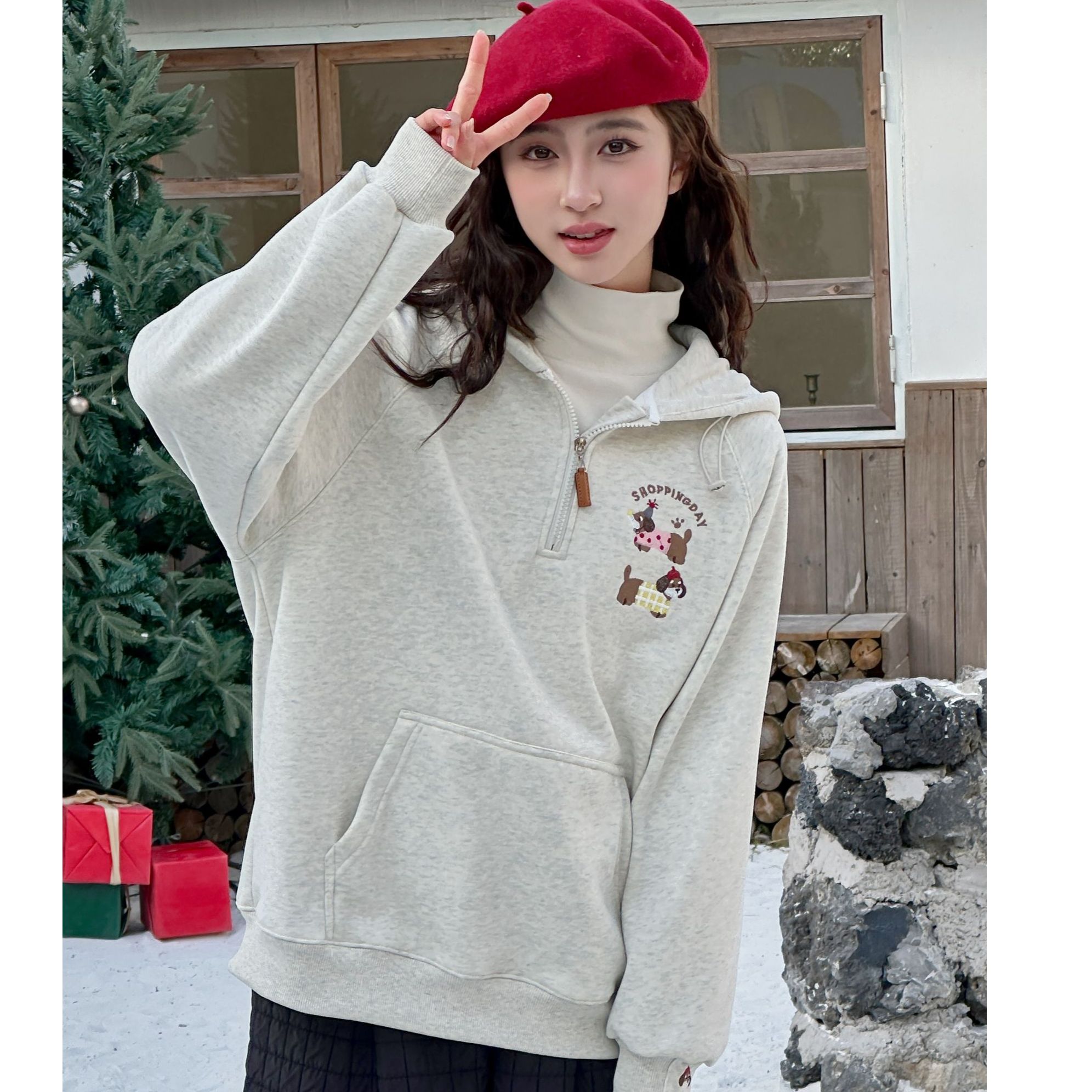 B类秋冬女套头休闲休闲风卫衣宽松加绒加厚外套上衣005