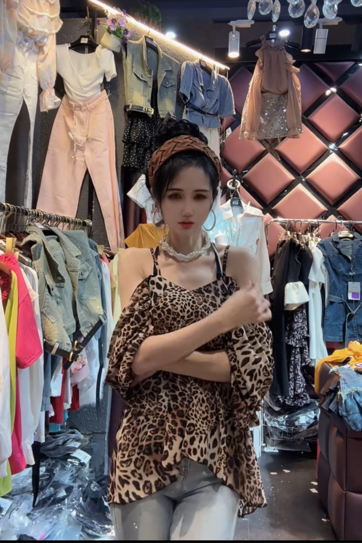 V领长袖吊带收腰露肩辣妹上衣