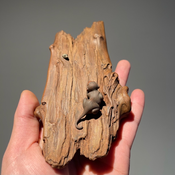 【刘景】宜兴原矿全手工紫砂茶宠摆件 猴子木板 木板猴 刘景作品 