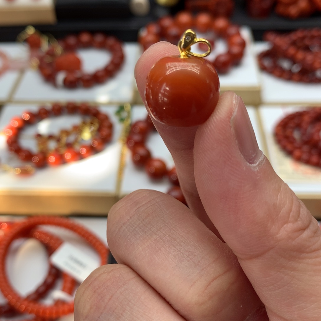 南红玛瑙配饰银S925镀金镶嵌