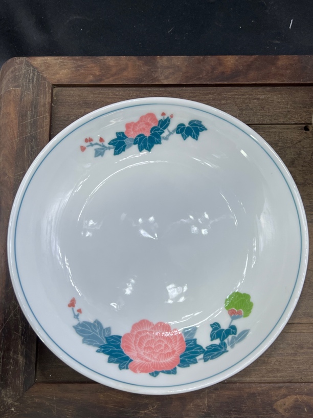 醴陵高温瓷釉下彩红芙蓉19.5厘米深窝盘瓷胎好家用健康好瓷