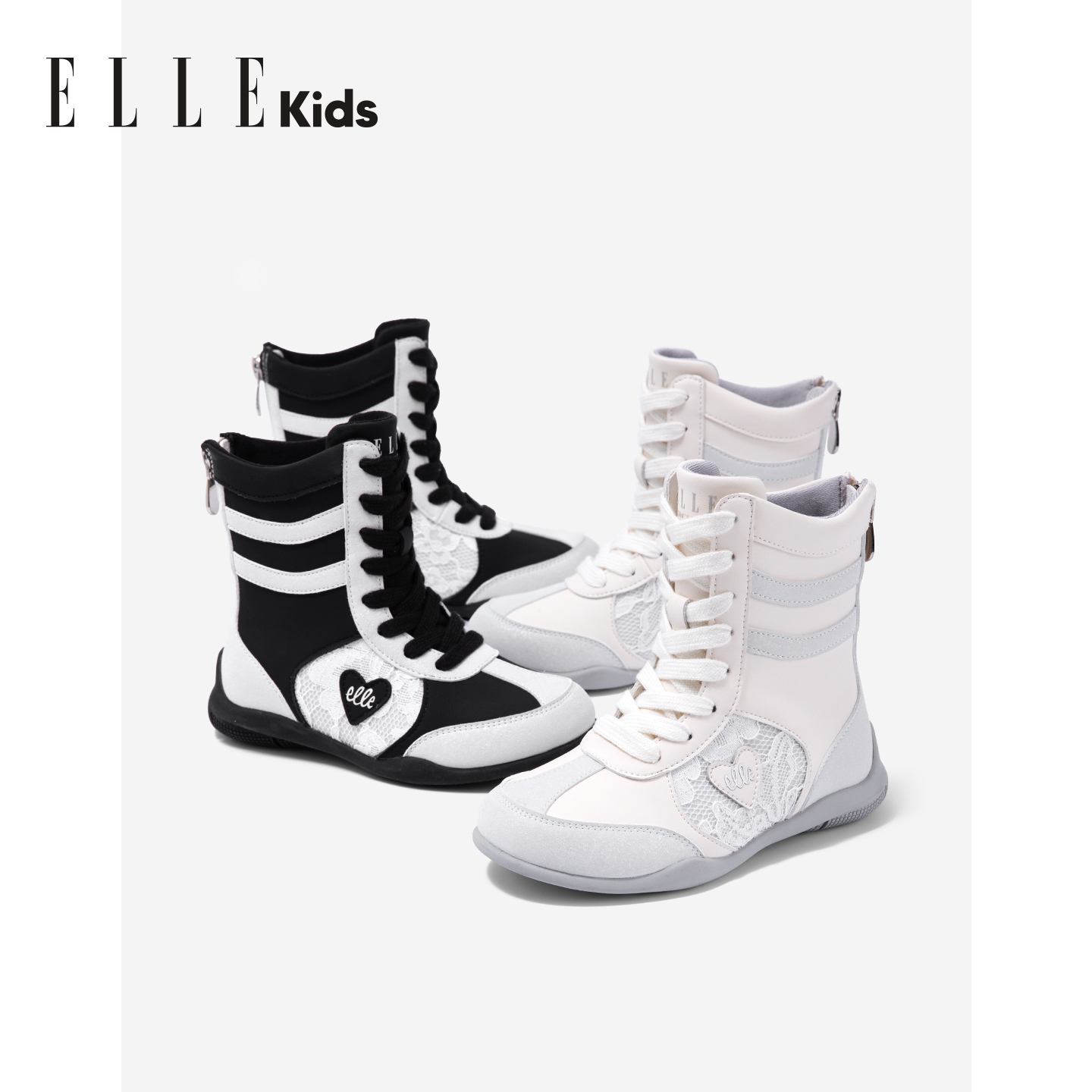 ELLEkids童靴 白色女童拳击鞋秋冬季新款时尚女孩中筒靴儿童靴子