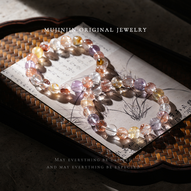 【木槿槿】天然彩闪灵水晶手串女款气质百搭串珠手链小众多样性发一