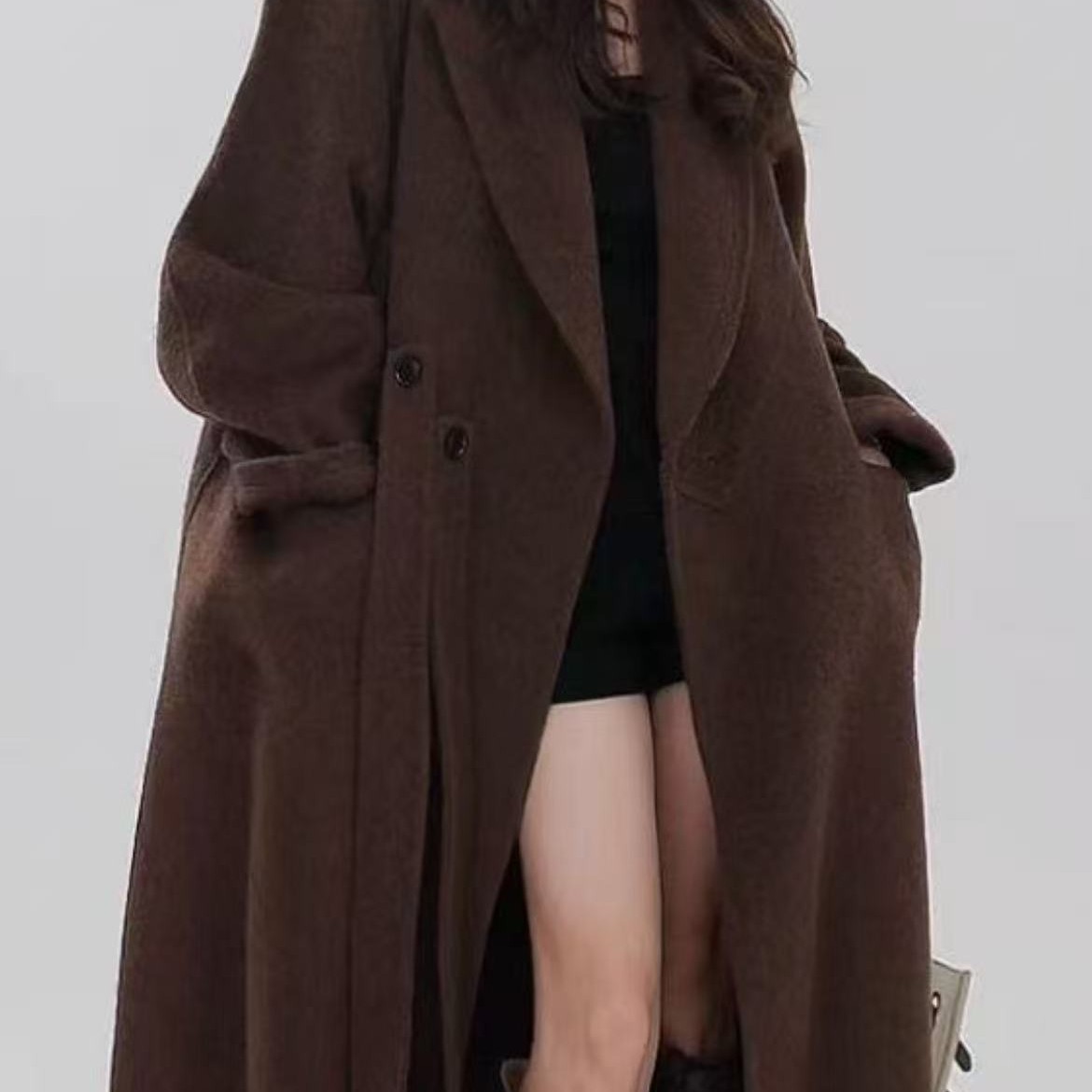 原创设计师款秋冬长款气质双面呢外套