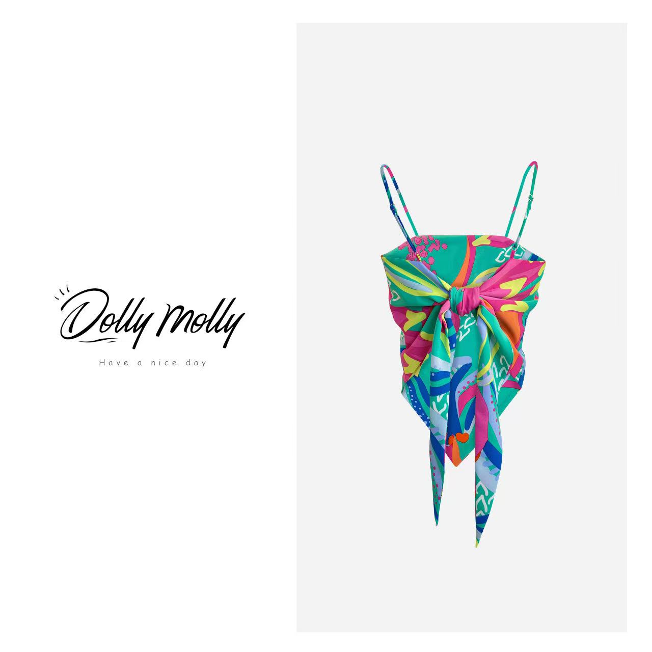 DOLLY&MOLLY独角兽配色肚兜吊带背心夏季度假时尚潮流涂鸦小众275
