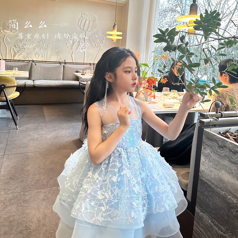 F018【飞花令碟】春季新款洋气女童亮片蓬蓬裙连衣裙公主裙