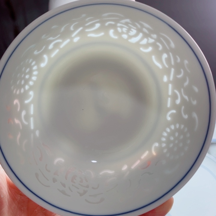 青花玲珑5寸饭碗满雕双福双线