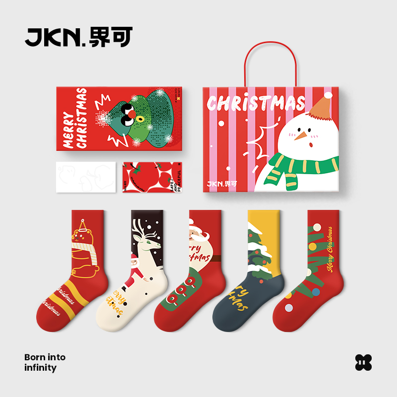 【JKN】圣诞袜子礼物袋秋冬中筒袜女新款礼盒装男长袜棉zt