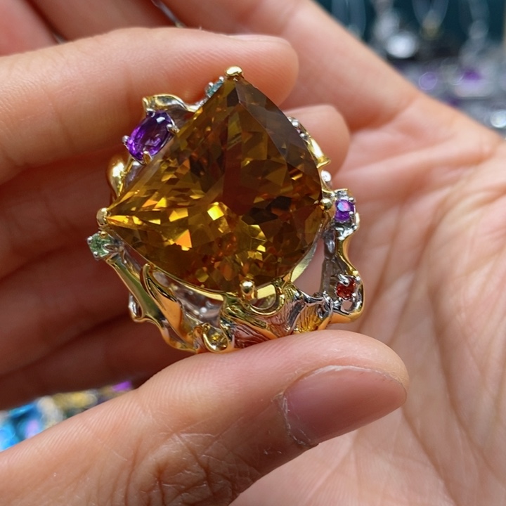 水晶戒指银S925镶嵌鸿**头天然水晶戒指