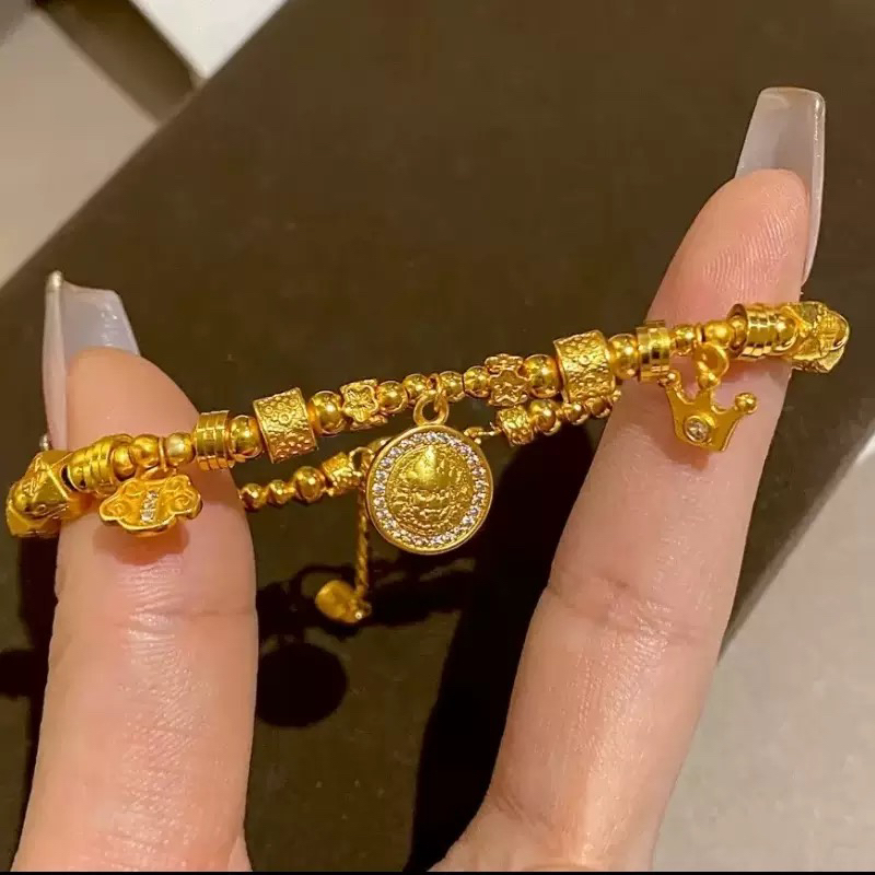 铜合金锆石手链 黄财神盘缠锆石手链 高级定制系列直播间实物为主
