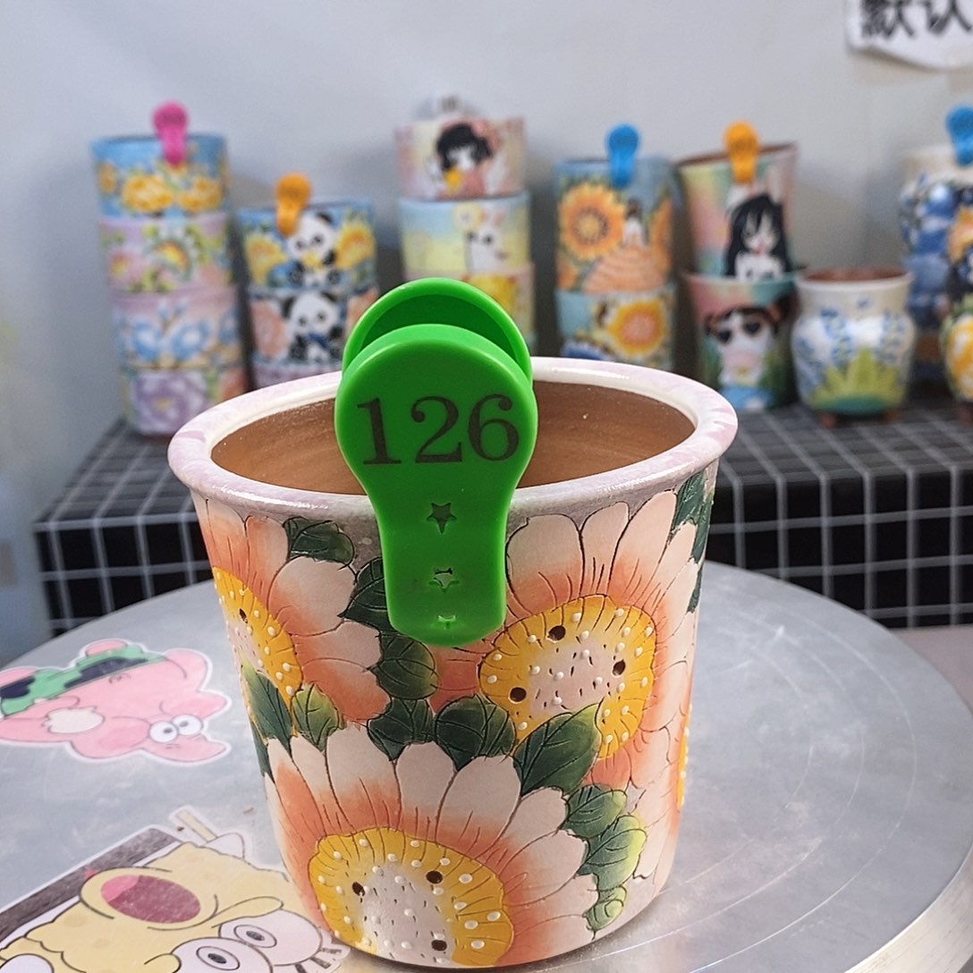紫砂花盆红陶手绘花盆