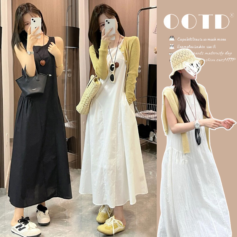 【苏安诺】孕妇装春夏款法式气质背心连衣裙时尚洋气减龄显瘦两件套