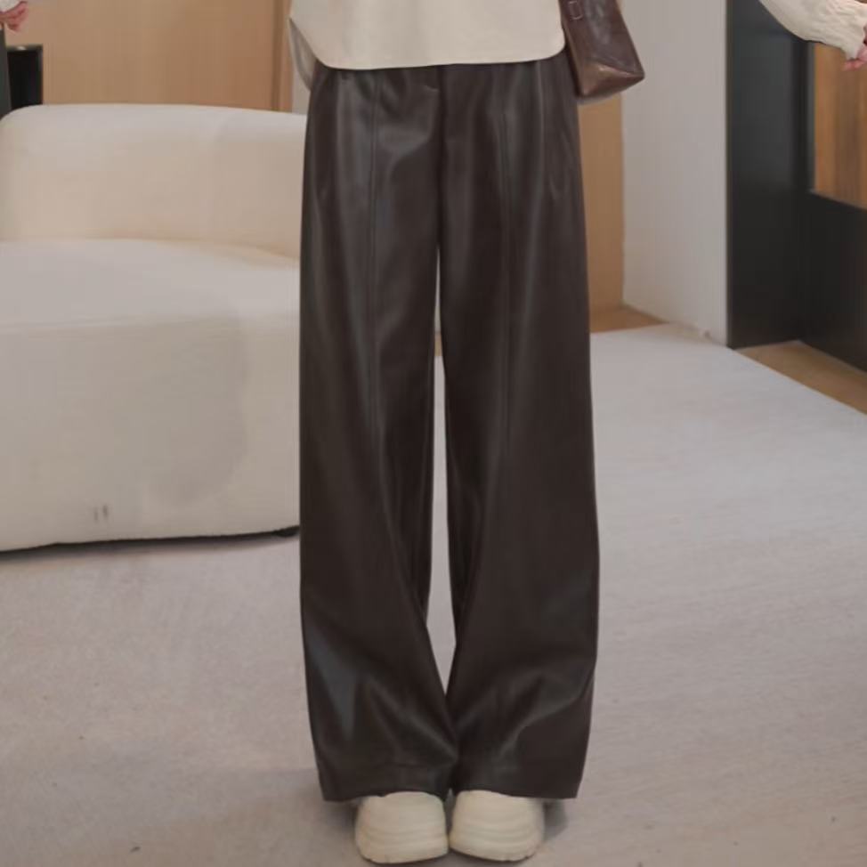 余紫绮【维密】美拉德高腰阔腿秋冬垂感加绒皮裤YA2588002