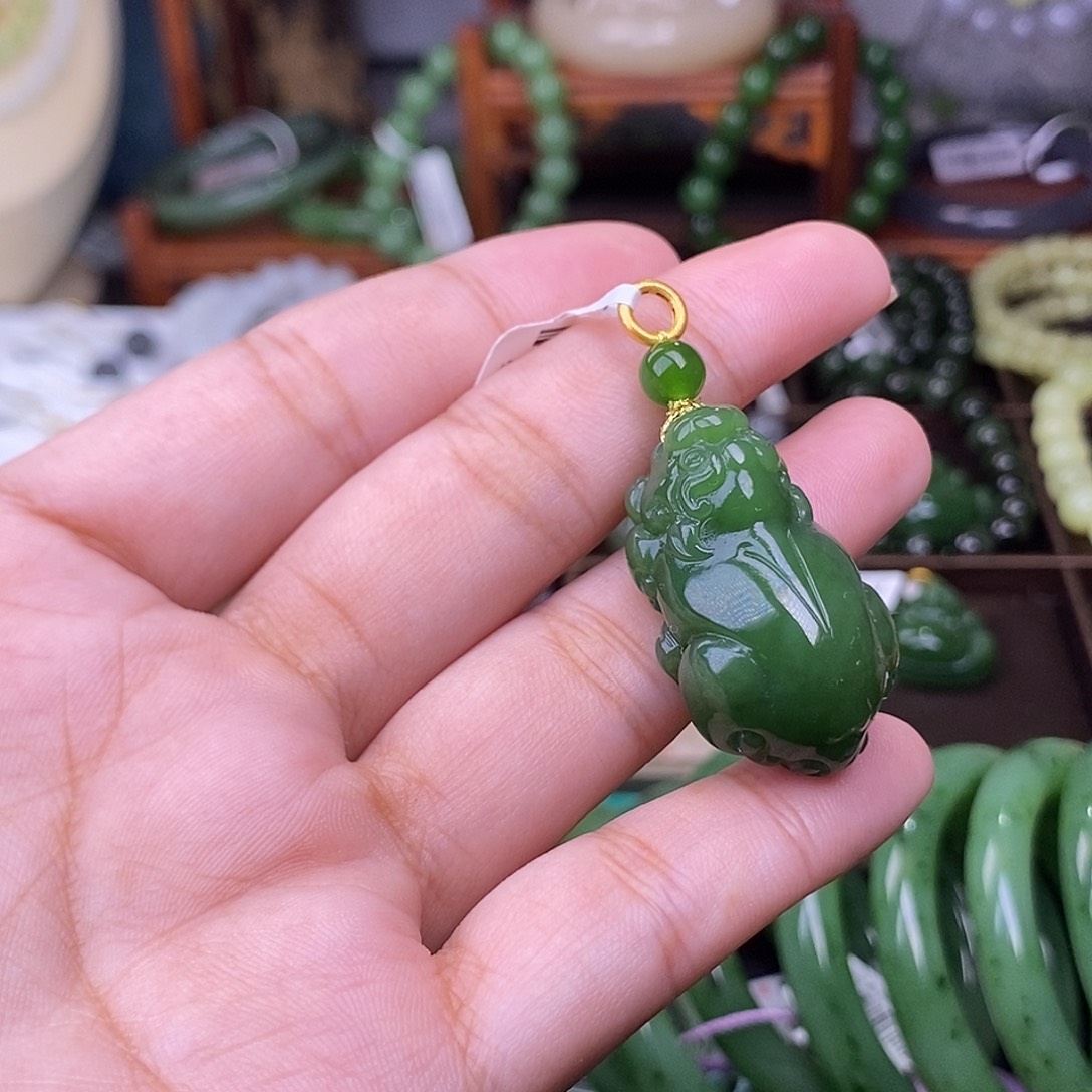 和田玉碧玉老料满色满绿金镶貔貅未镶嵌