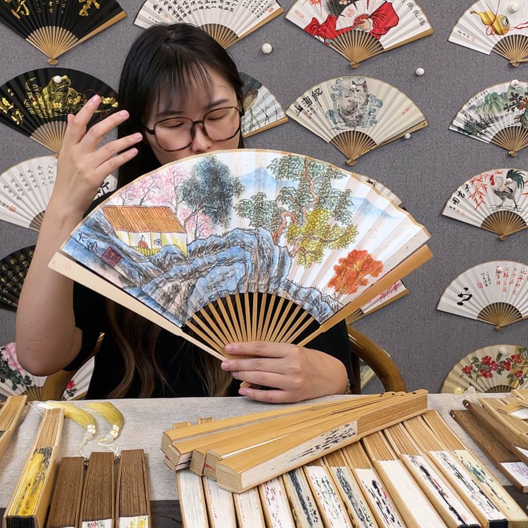 国画95寸玉竹-纯手绘-文玩扇骨（默认粘好）