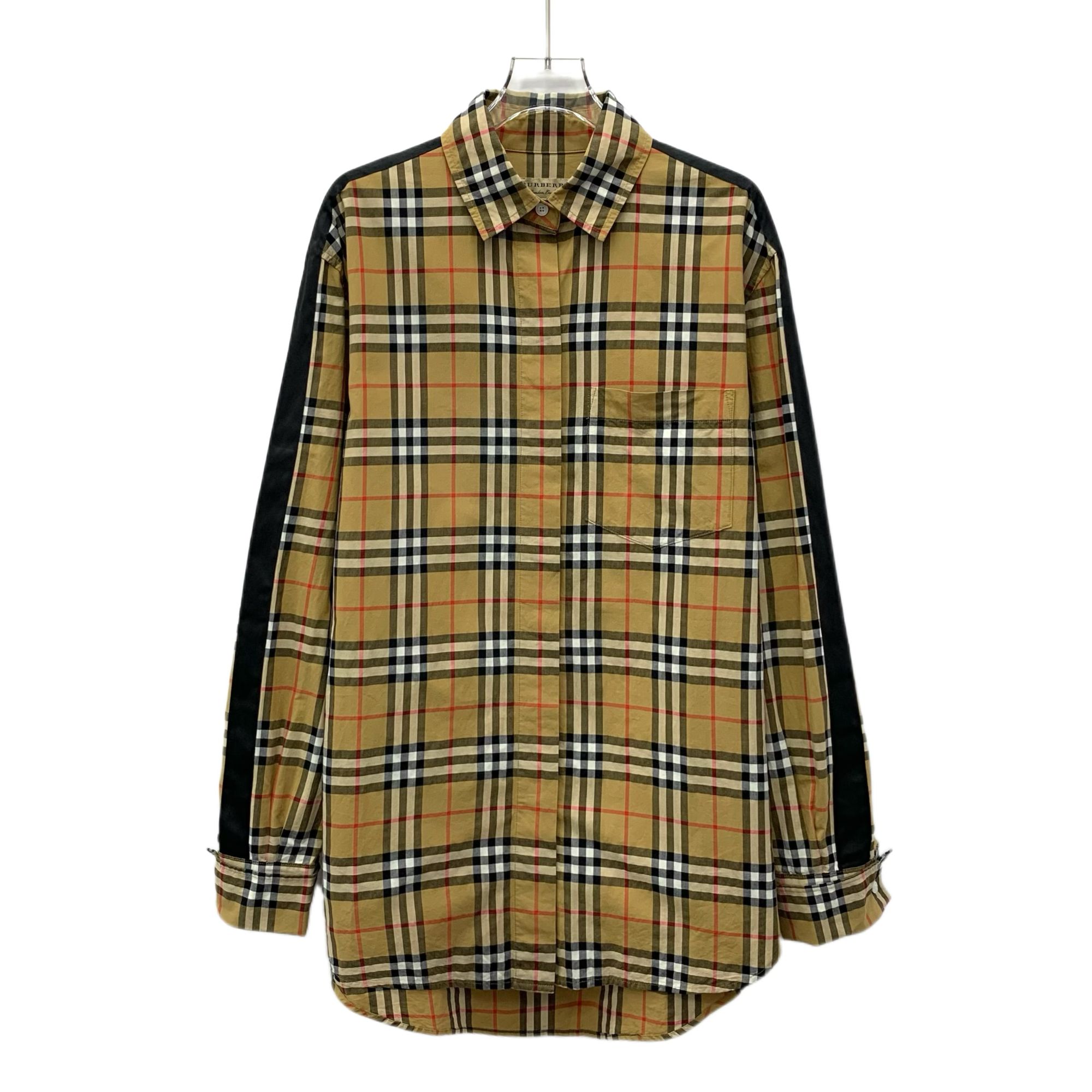 99新 BURBERRY/博柏利 棕色格纹翻领长袖衬衫/S码/EM0142 /潮奢虎
