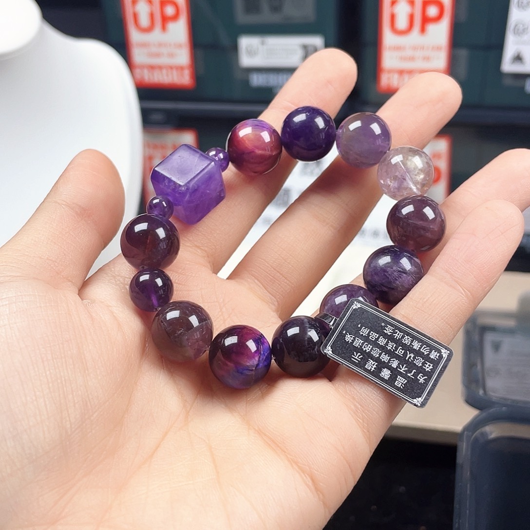 手链银S925镶嵌烟晶