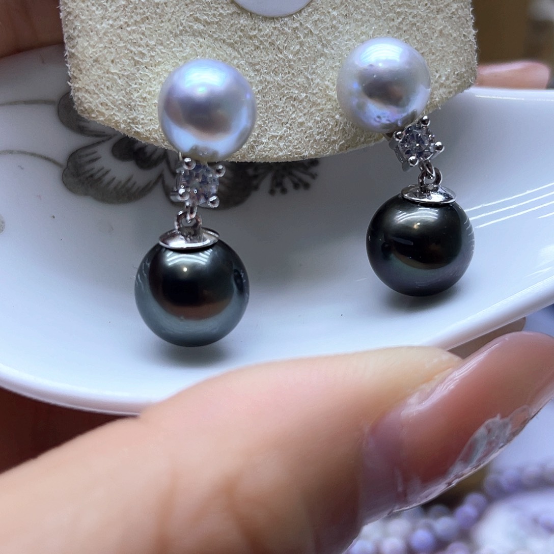 海水珍珠耳饰银S925镶嵌