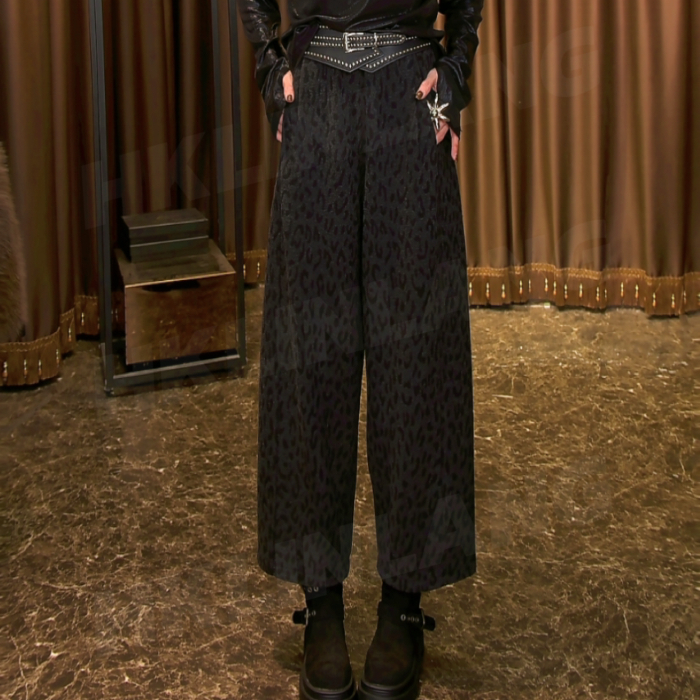 香港LinLang伦哥私定 I豹纹女装轻奢松紧腰哈伦9分裤2873#