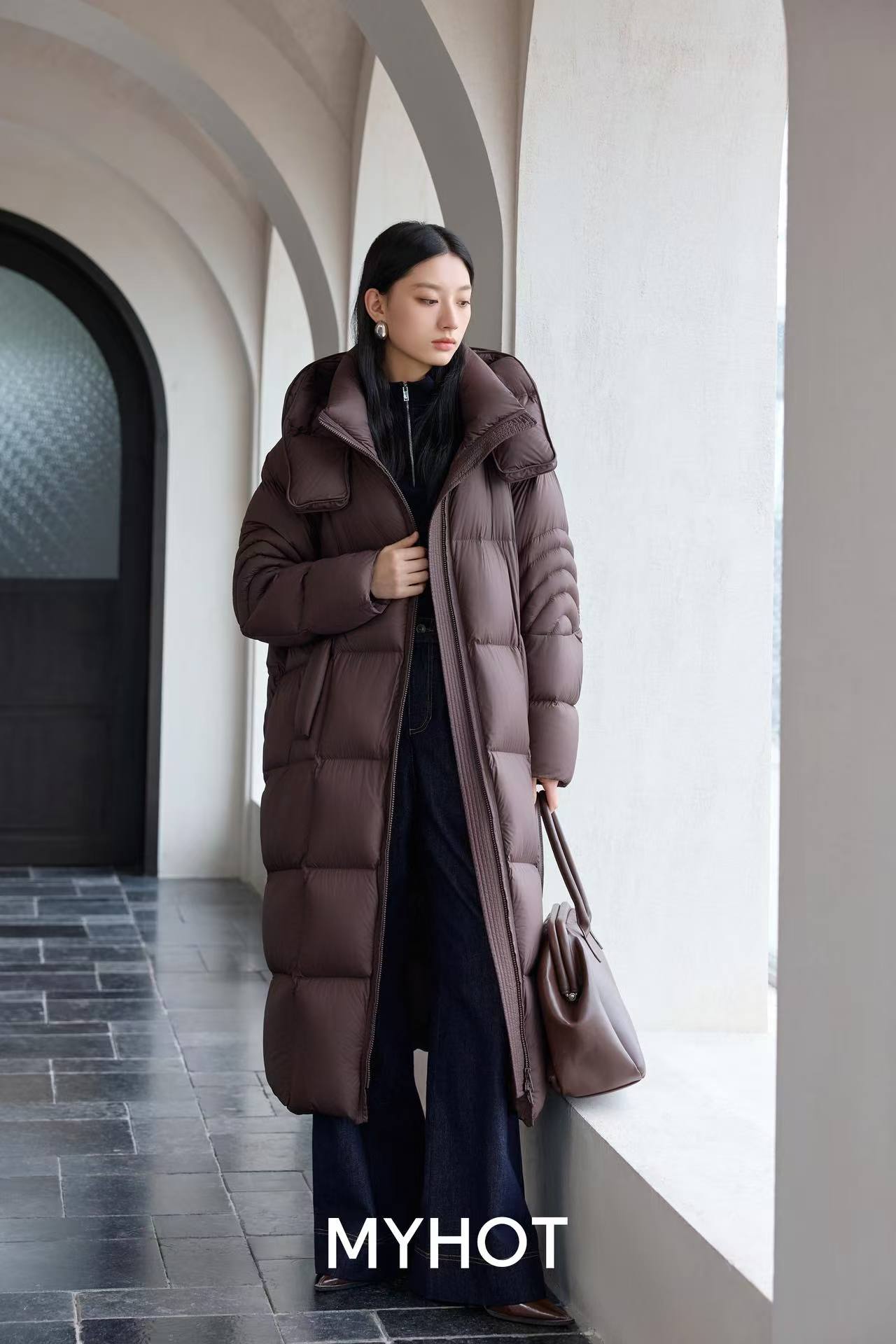 MYHOT华家曼冬季新款连帽长款羽绒服