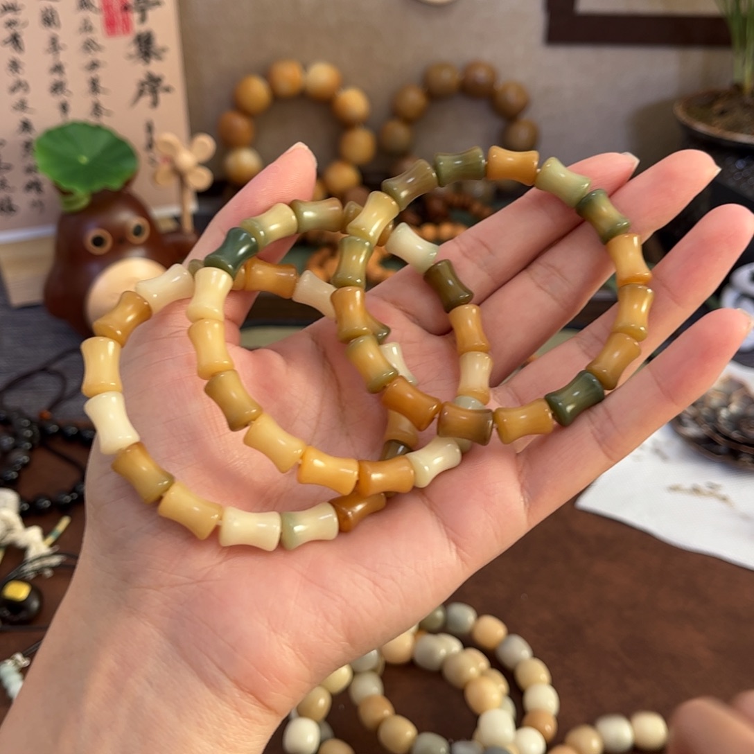 手串白玉菩提12✖️8多宝竹节微瑕随机