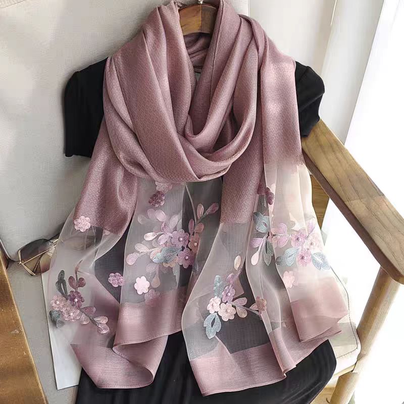 [紫色海棠花]刺绣气质高定百搭丝毛披肩丝巾70*190（354-A）