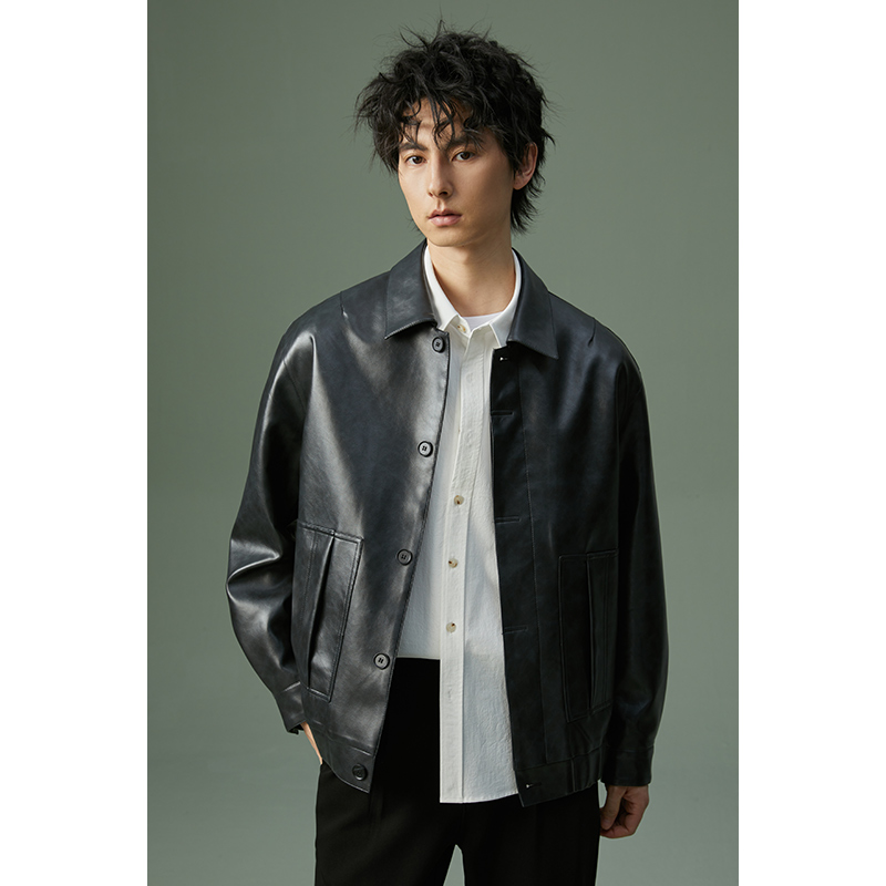 【夹克~清清清！】春秋短款休闲百搭休闲男士夹克宽松商务复古翻领潮