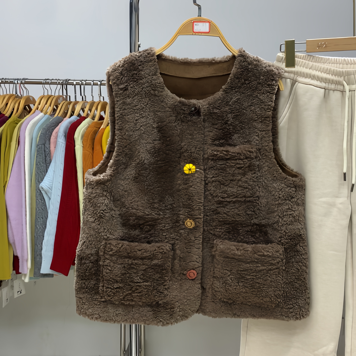 圆领皮毛绒一体马甲女冬季外穿坎肩无袖背心加厚背心外套