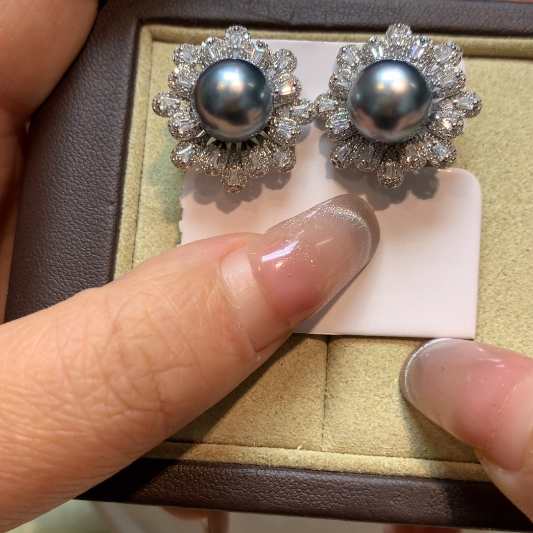 海水珍珠耳饰银S925镶嵌