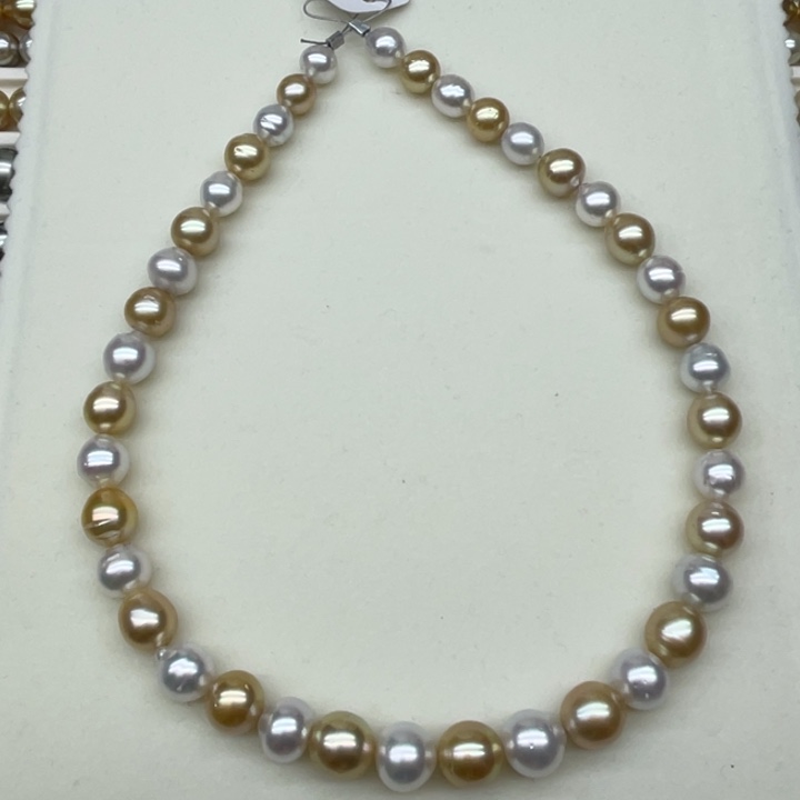 未镶嵌项链海水珍珠白金混彩8-11