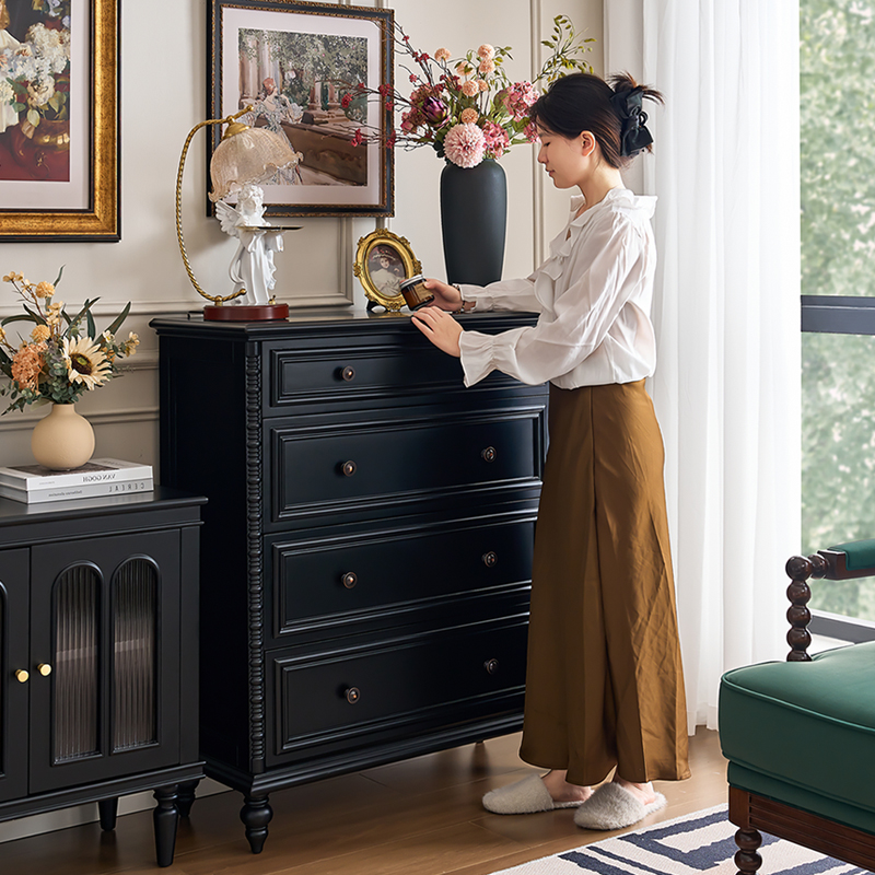 美式实木四斗柜客厅靠墙抽屉柜法式卧室床头边柜床尾收纳储物柜子