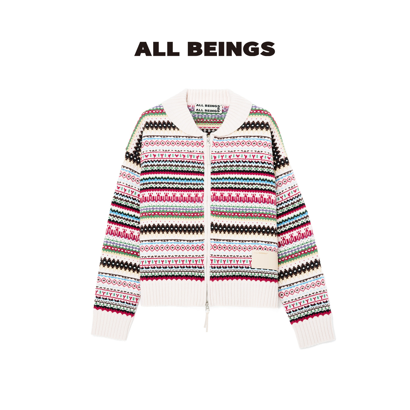 【茉舍】ALL BEINGS费尔岛图案彩虹嵌花拉链毛衣TESH23479-1090