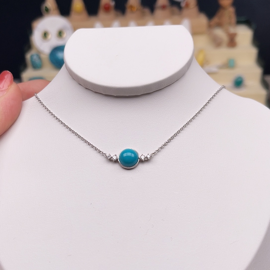 绿松石颈饰银S925镶嵌项链