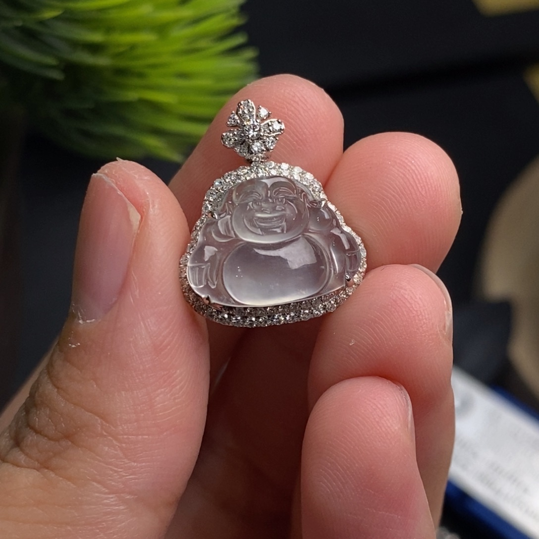 翡翠18K金镶嵌颈饰天然缅甸A货翡翠