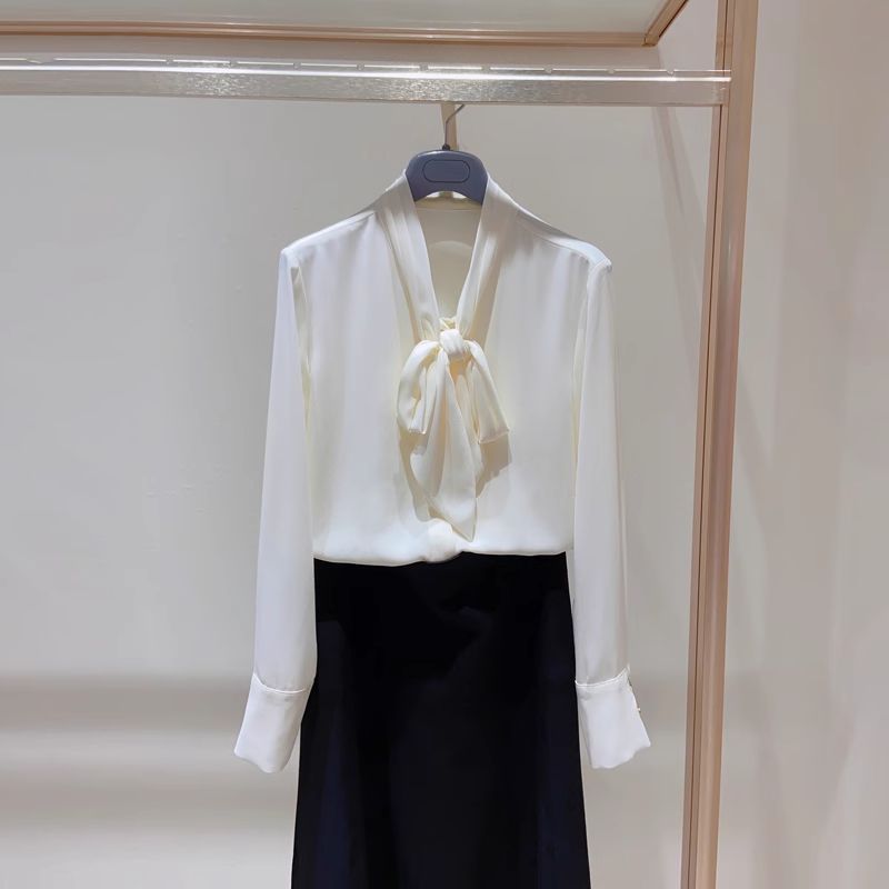 【商场同款】2025秋季新款女装蝴蝶结系带衬衫女垂感飘带长袖衬衣