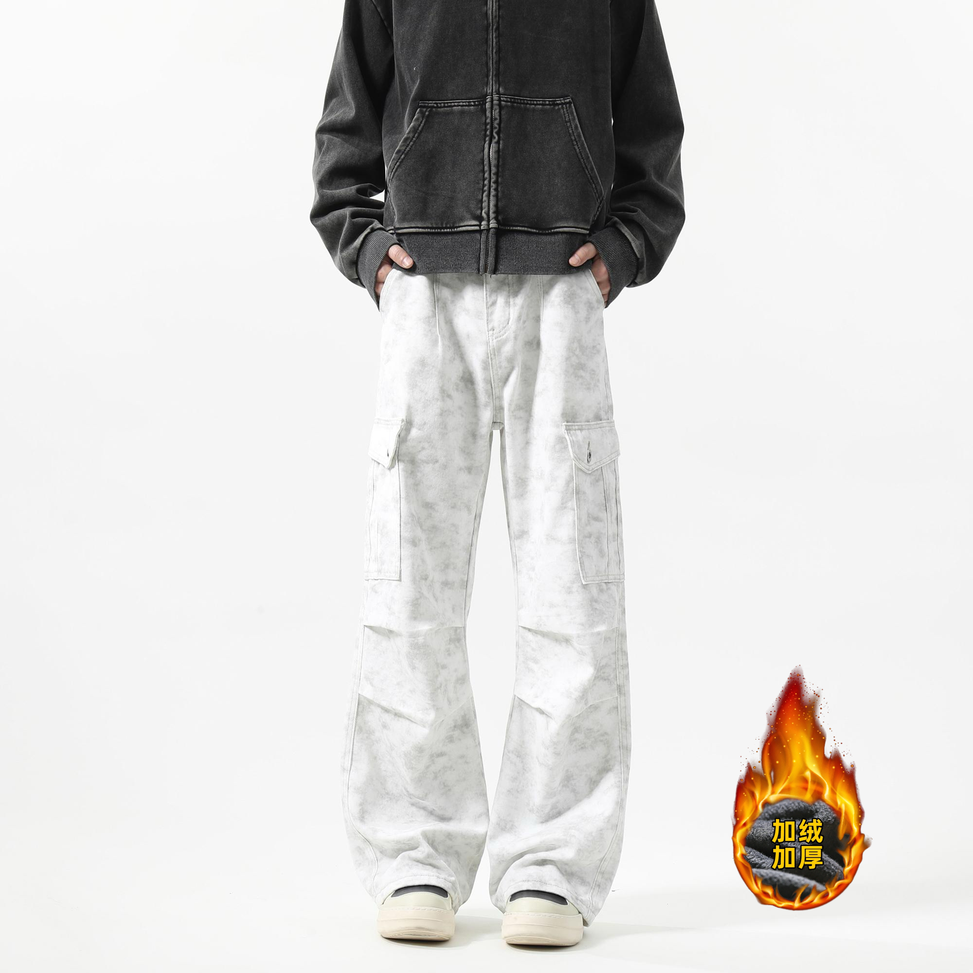 NOMIO秋冬cleanfit美式复古百搭休闲裤大理石纹直筒宽松长裤男女