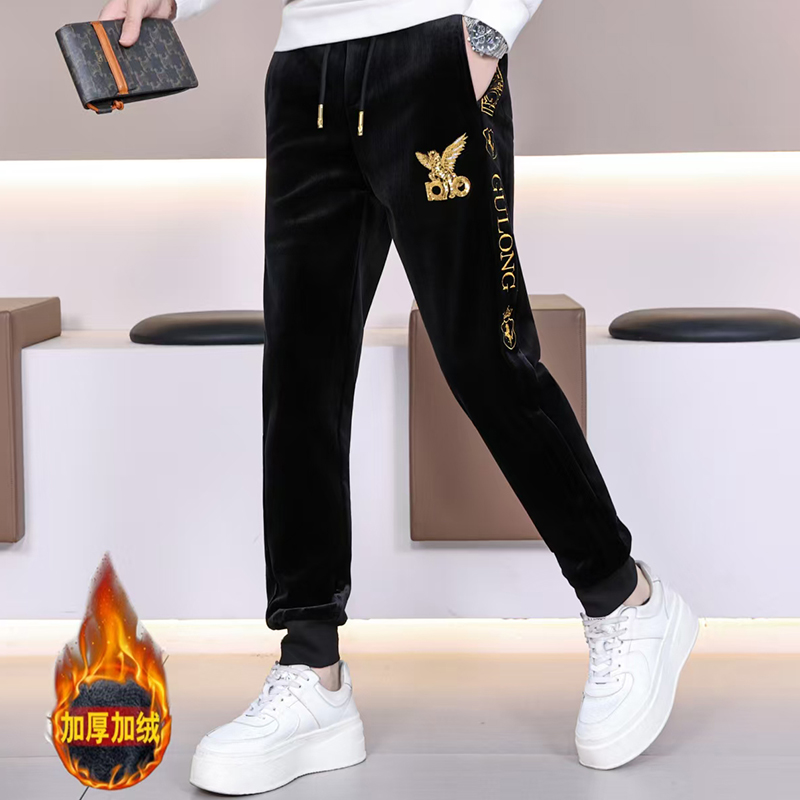 欧货男士冬季时尚潮流灯芯绒加绒加厚束脚修身百搭保暖休闲长裤子
