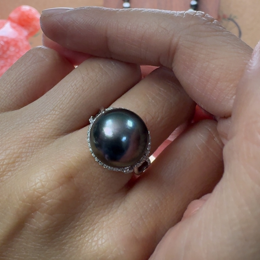 海水珍珠18K金镶嵌戒圈珍珠戒指