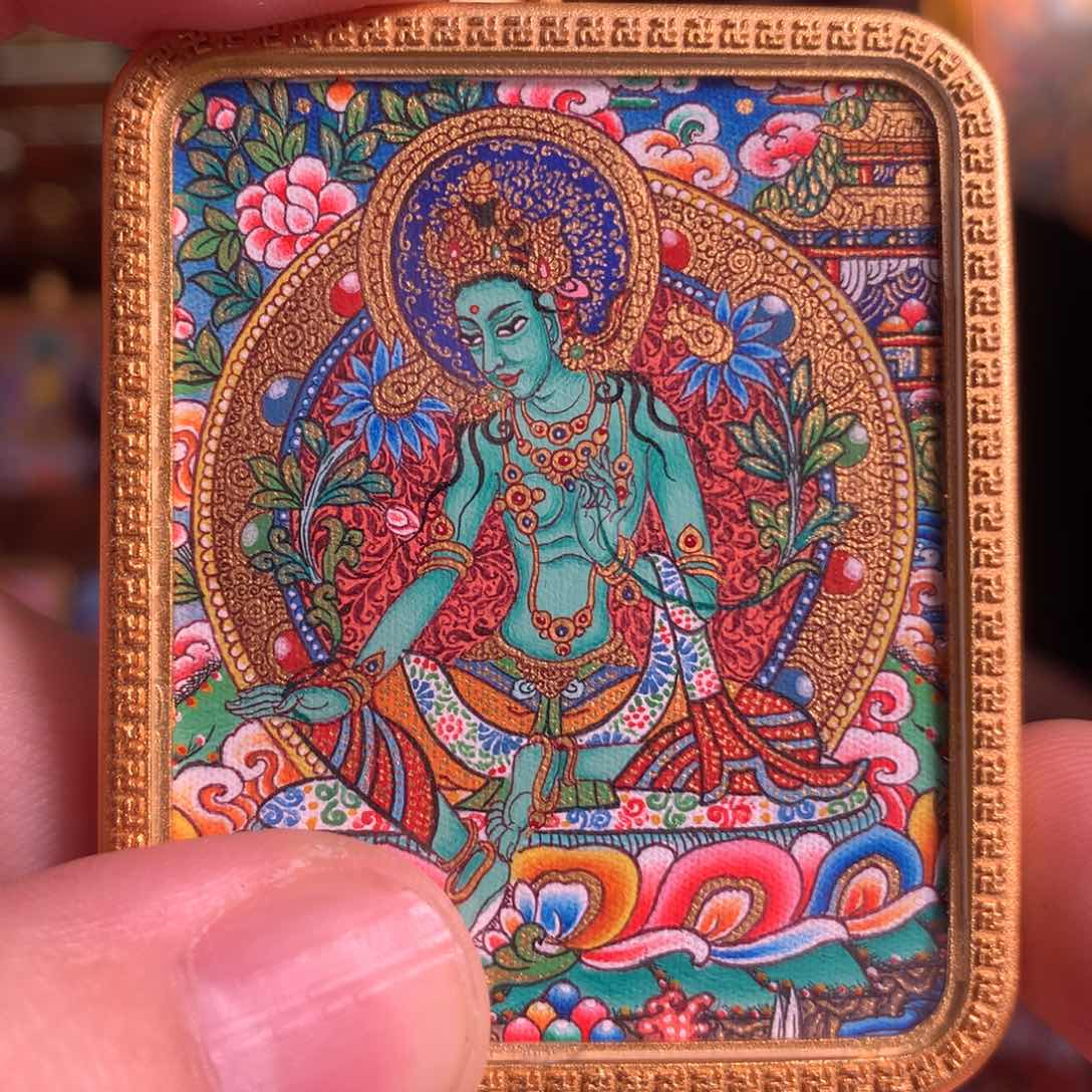 吊坠热贡纯手绘唐卡绿度母