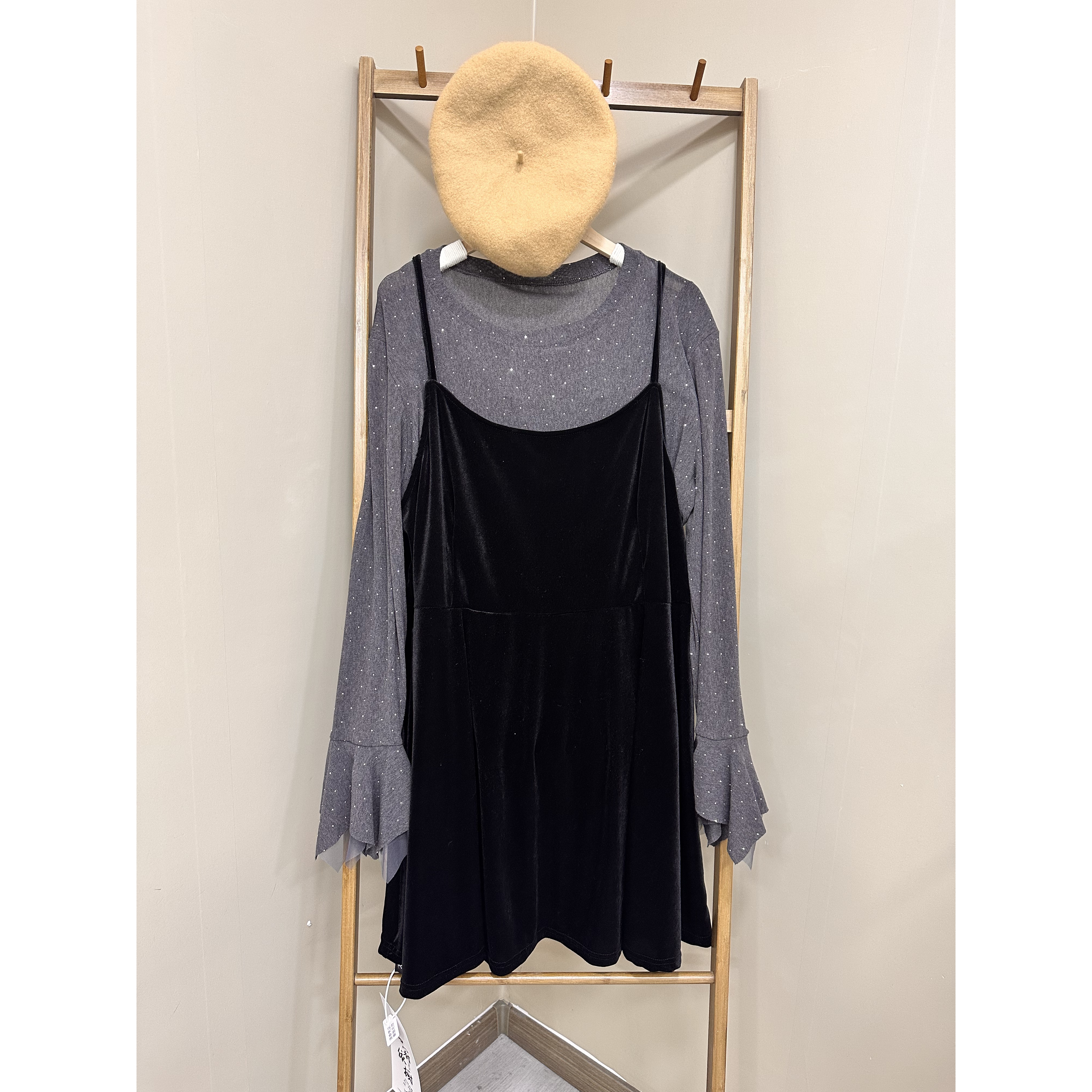 （满姐推荐）200斤胖MM洋气吊带裙两件套弹力显瘦7021