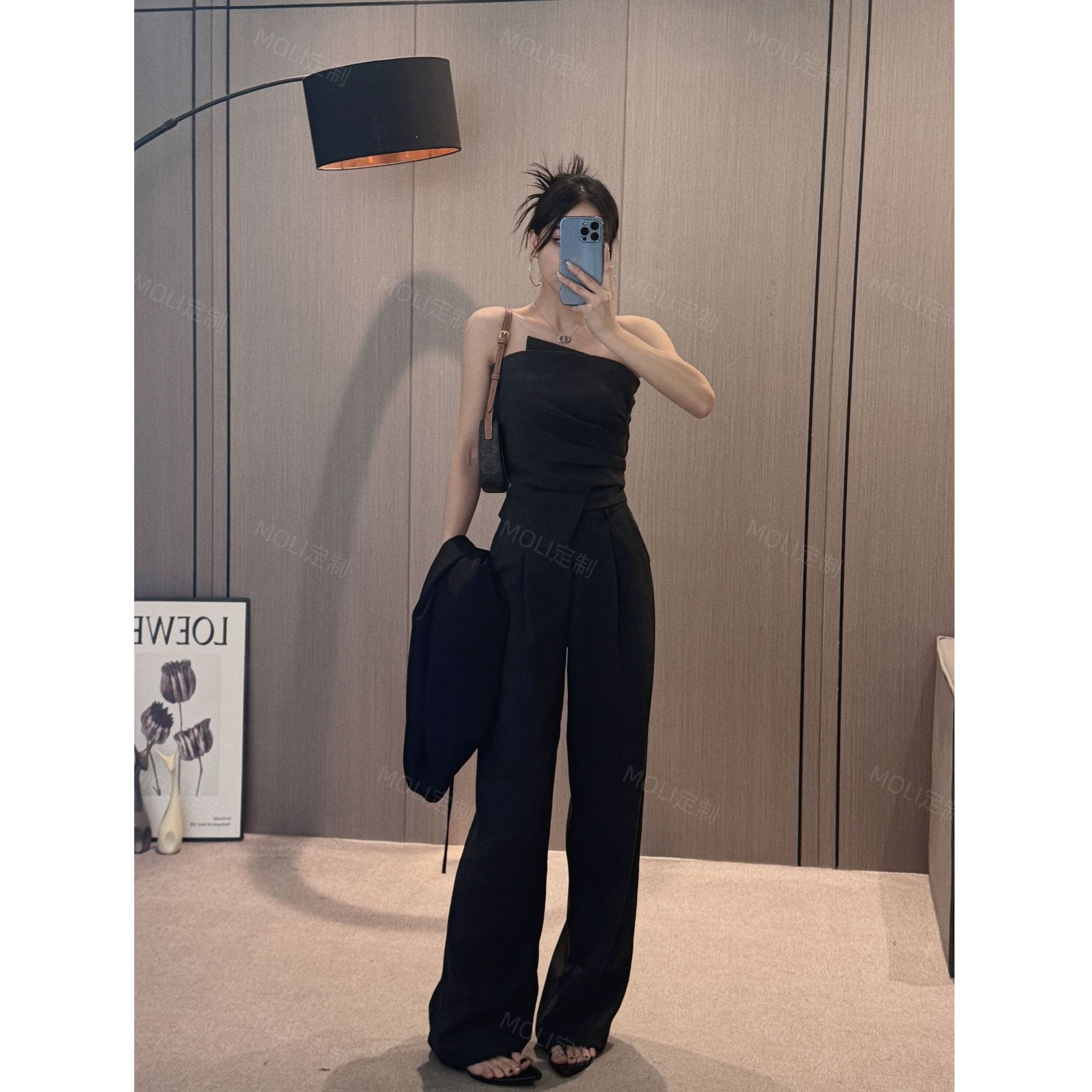 Moli定制【清逸出尘】裤松弛感阔腿套装上衣复古港风显瘦修身251782