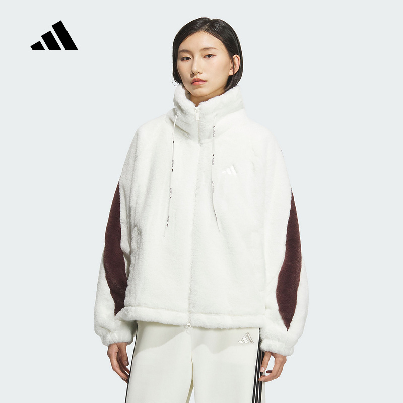 adidas/阿迪达斯女外套人造毛保暖大号翻领冬针织夹克 KC0079