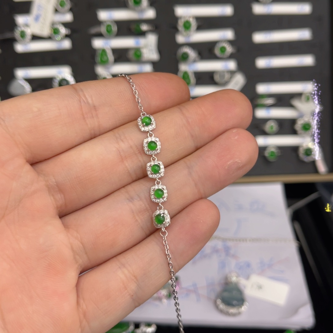 翡翠戒指银S925镶嵌翡翠手链