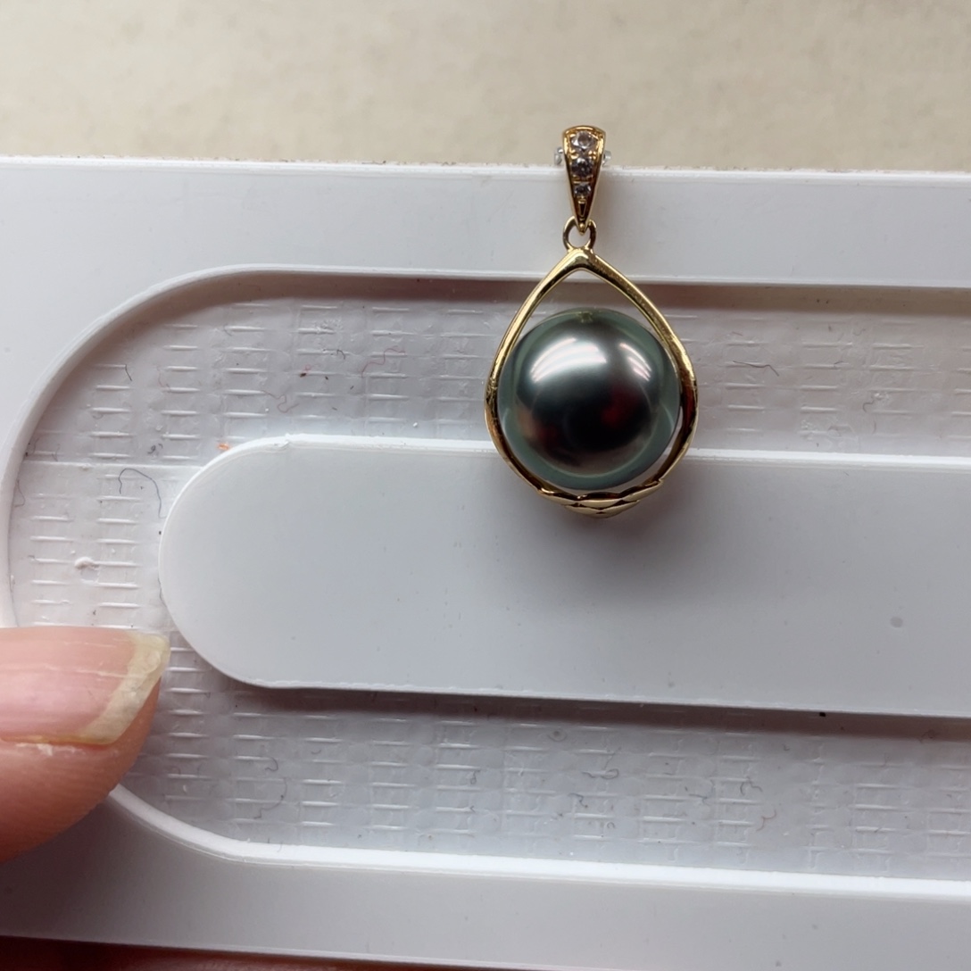 海水珍珠吊坠(不含链)18K金镶嵌10-11mm