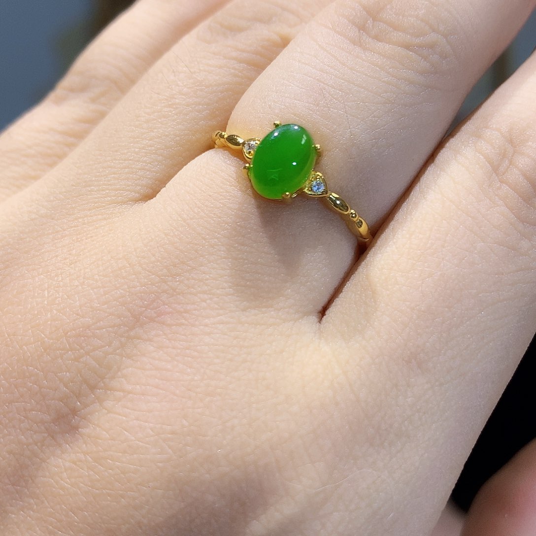 和田玉（碧玉）戒指银S925镀金镶嵌